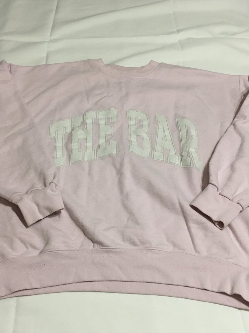 The Bar Sweatshirt Large Pink Varsity Logo Oversized Crewneck Womens Pullover